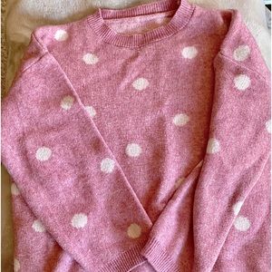 Woman’s Polka Dot Rose Pink Acrylic Crewneck Sweater